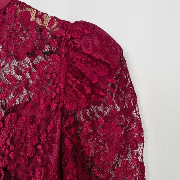 Vintage Union Made 80s Lace Puff Poof Sleeve Satin Maxi Dress Princess Victorian - Picture 6 of 9